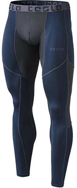 Tesla Men's Mesh-Panel Compression Pants Baselayer Cool Dry Sports Tights Leggings TUP109 / MUP79 / P16