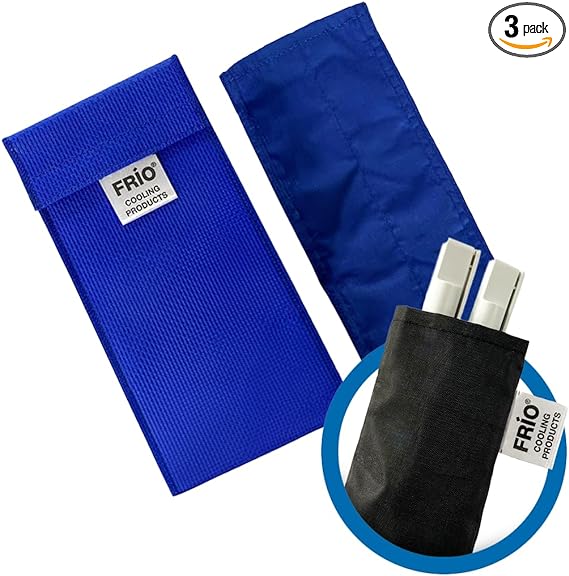 FRIO Double Diabetic Bag with Nylon Inner Pocket 8 x 18 cm | For 2 Insulin Pens | Cools with Water | No Ice Packs Required | Reusable, Blue and black