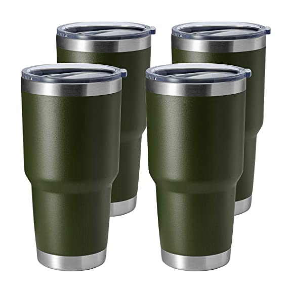 HASLE OUTFITTERS 30oz Tumbler Stainless Steel Coffee Tumbler Double Wall Vacuum Insulated Travel Mug with Lid (Army Green, 4 Pack)