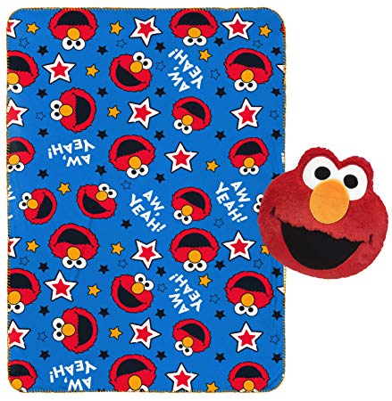 Jay Franco Sesame Street Elmo Plush Pillow and 40" Inch x 50" Inch Throw Blanket - Kids Super Soft 2 Piece Nogginz Set (Official Sesame Street Product)