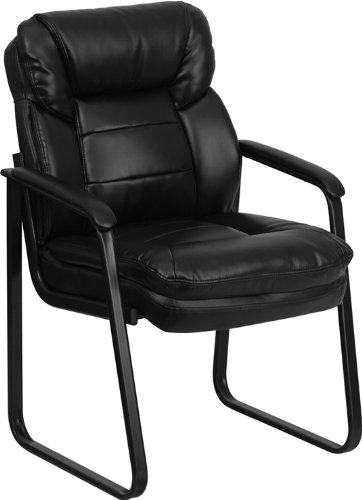 Flash Furniture GO-1156-BK-LEA-GG Black Leather Executive Side Chair with Sled Base