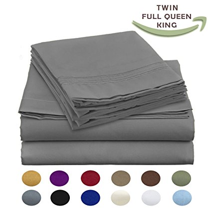 Luxury Comfort Wrinkle-Free 1800 Thread Count 4 Piece Queen Size Sheet Set, Cool Grey Color