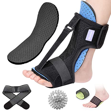 Plantar Fasciitis Night Splint Foot Drop Orthotic Brace, Adjustable Elastic Dorsal Splint, Effective Relief from Plantar Fasciitis Pain, Heel, Arch Foot Pain,with Massage Ball (Blue)