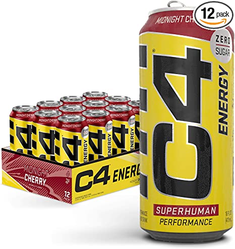 C4 Original Sugar Free Sparkling Energy Drink Midnight Cherry | Pre Workout Performance Drink with No Artificial Colors or Dyes | 16oz (Pack of 12)