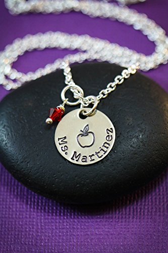 Personalized Teacher Necklace - DII - Appreciation Gift - Handstamped Handmade Jewelry - Choose Birthstone Color - Customize Name - Custom Chain Length - Fast 1 Day Shipping