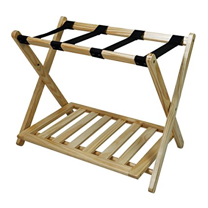 Casual Home Soild Wood Luggage Rack with Shelf, Natural