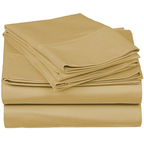 530 Thread Count, 100% Premium Combed Cotton, Single Ply, King 4-Piece Sheet Set, Solid, Café