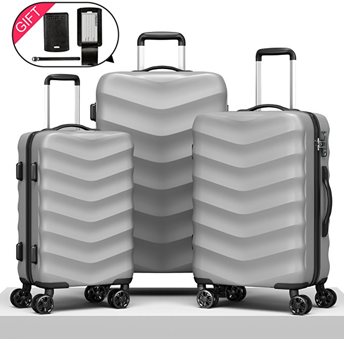 Cheergo Expandable Hardside Luggage Set 3 PCS Hardshell Designer Suitcases with TSA Lock and Luggage Tag