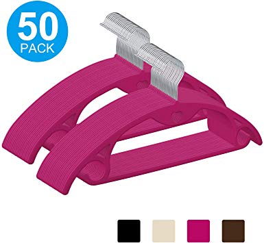 IEOKE Premium Velvet Hangers, Non-Slip Suit Clothes Hangers Coat Hangers (50-Pack) Ultra Thin Space Saving with Heavy Duty 360 Swivel Chrome Hook (Rose Red)