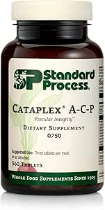 Standard Process Cataplex A-C-P Heart Health, Gum Health, Immune Support, and Vascular Supplement with Vitamin C, Magnesium Citrate, Nutritional Yeast, Vitamin A, Reishi Mushroom Powder - 360 Tablets