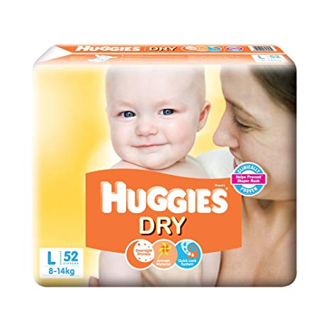 Huggies New Dry Large Size Diapers (52 Counts)