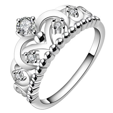 fourHeart 925 Sterling Silver Plated Gorgeous CZ Princess Crown Tiara Band Wedding Cz Eternity Ring