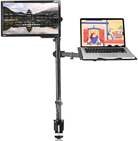 Suptek Full Motion Computer Monitor and Laptop Riser Desk Mount Stand Height Adjustable(80cm) Fits 13-27" Screen and Up to 17" Notebooks, VESA 75/100, Up to 10KGS for Each MD6832TP004