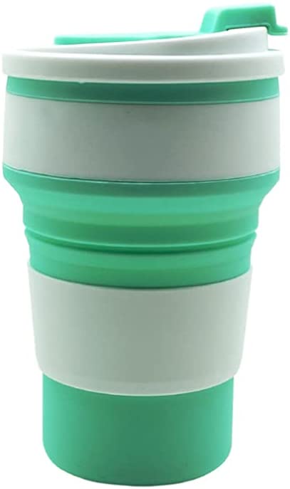 Mazaashop Collapsible Silicone Cup, Travel Camping Reusable Portable Outdoor Collapsible Cup with Lid Green