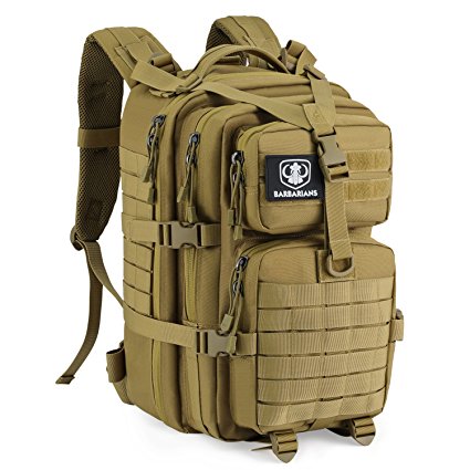 Upgraded SBS Zipper Tactical Molle Backpack, Barbarians 3 Day Assault Pack Bug Out Bag for Outdoor Hiking Camping Trekking Hunting 35L