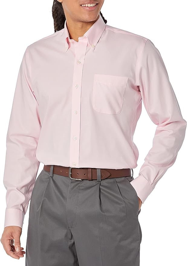 Buttoned Down Men's Slim-Fit Supima Cotton Non-Iron Button-Collar Pinpoint Dress Shirt