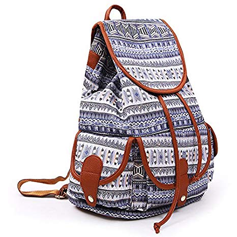 YISUMEI Canvas Waterproof Schoolbag Bookbags Backpack Travel Bag Aztec Tribal Pattern Blue