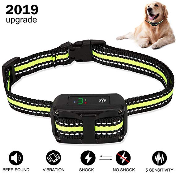 LELEKEY Dog Bark Collar Automatic Shock Collar Rechargeable Waterproof No Bark Collar, 5 Levels Sensitivity Control with Beep, Vibration, Harmless Static Shock or No Shock for Small Medium Large Dogs