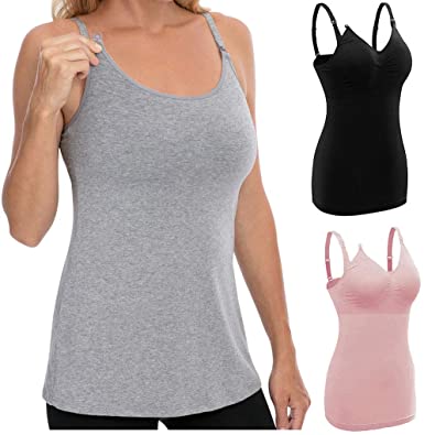Seamless Maternity Nursing Tops Camisole, Breastfeeding Tanks Camis Build-in Maternity Bra with Pads, (3 Pack)