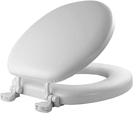 Mayfair 13EC 000 Soft Toilet Seat with Molded Wood Core and Easy-Clean & Change Hinges, Round, White