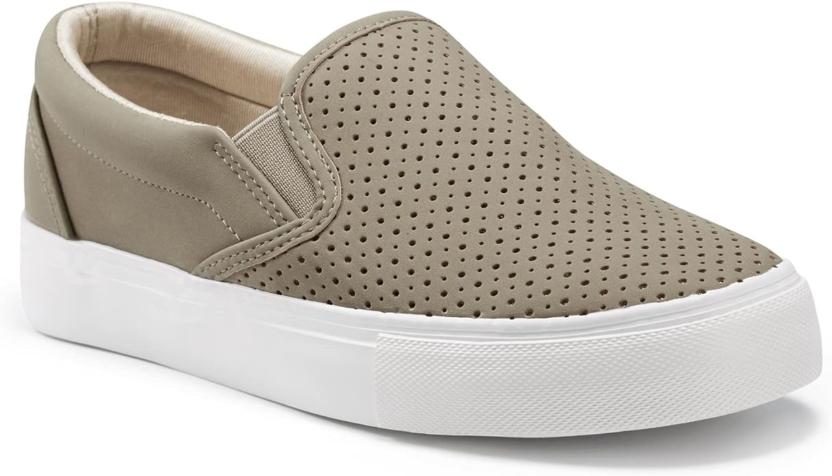 JENN ARDOR Womens Slip On Sneakers Perforated/Quilted Casual Shoes Fashion Walking Flats