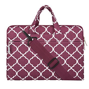 Mosiso Quatrefoil Style Fabric Laptop Sleeve Case Cover Bag with Shoulder Strip for 13-13.3 Inch MacBook Pro,MacBook Air,Notebook Computer,Wine Red