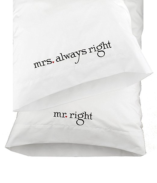 Hortense B. Hewitt Wedding Accessories Mr. and Mrs. Right Pillowcases, Set of 2