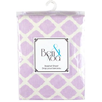 Kushies Baby Ben & Noa Bassinet Sheet Flannel, Lilac Lattice