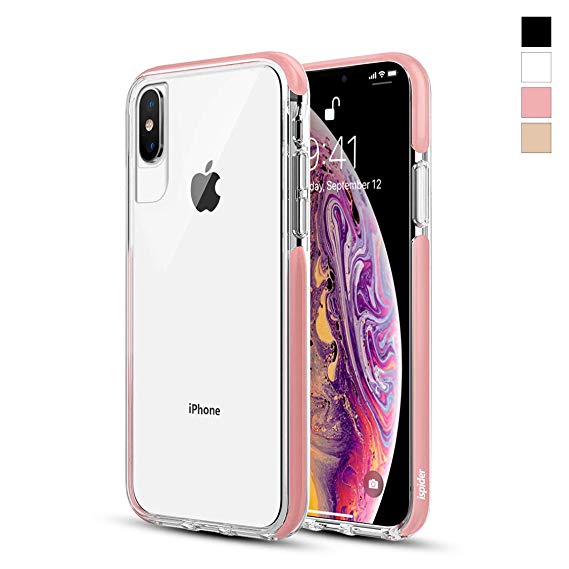 Ispider Clear Case for iPhone Xs Max, [9.8 Feet/3 Meters Anti-Fall] Premium Protective, Thin Slim Cover, Hard PC Back and Dual-Layer Reinforced TPU Bumper Case - Pink