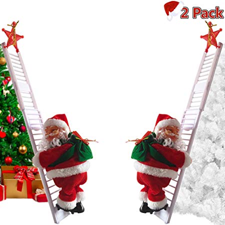 HLovebuy Santa Climbing Ladder Electric Santa Claus Climbing Rope Ladder Decoration, Christmas Super Climbing Santa Plush Doll Toy for Hanging Ornament Tree Indoor Outdoor Decoration
