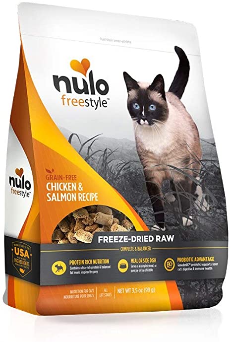 Nulo Freestyle Freeze-Dried Raw Cat Food - Grain Free Cat Food with Probiotics, Ultra-Rich Protein to Support Digestive and Immune Health - Premium Pet Food Topper, Chicken & Salmon or Turkey & Duck