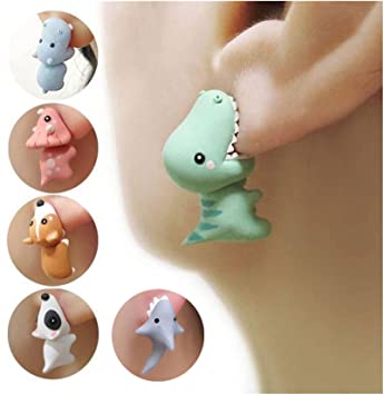 Cute Animal Bite Earring Polymer Clay Studs, 3D Clay Earrings, Fashion Simple Handmade Polymer Animal Stud Earrings for Girls Women (T REX Dinosaur)