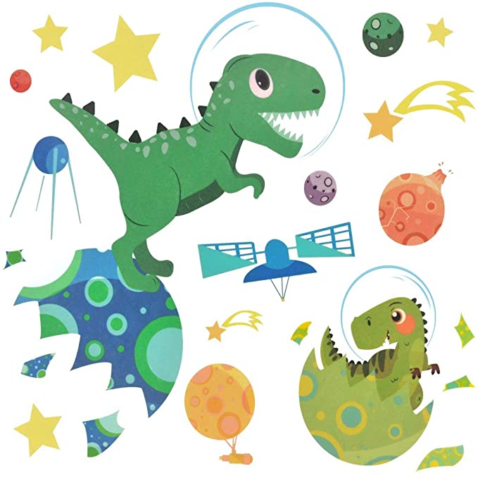 H2MTOOL Dinosaur Wall Decals, Removable Self Adhesive Space Baby Wall Stickers for Kids Nursery Room Decor