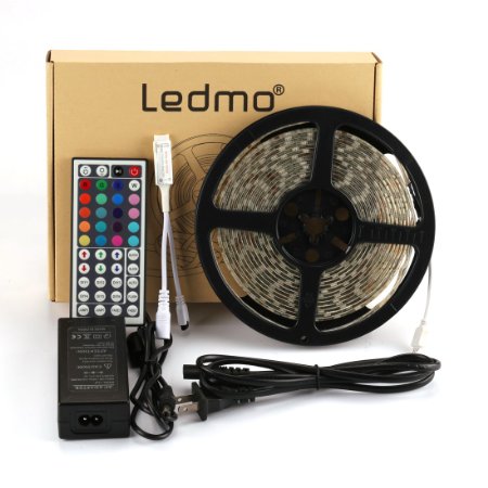 LEDMO® 16.4Ft Waterproof Flexible Strip 300 LEDs Color Changing RGB SMD5050 LED Light Strip Kit RGB 5M with 44Keys IR Remote Controller and 12V 5A Power Supply