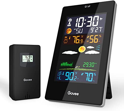 Govee Weather Station Wireless Indoor Outdoor, LCD Color Large Screen, Temperature Alerts with Automatic Clock Calibration, Alarm Function, 12h Weather Forecast