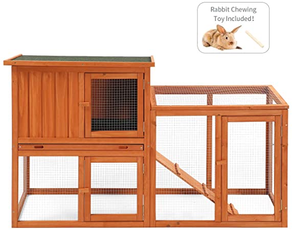 Esright Rabbit Hutch 54.3'' Rabbit Cage Outdoor Large Wooden Bunny House