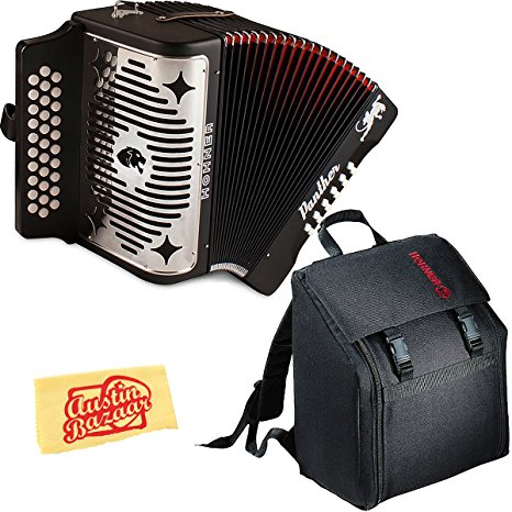 Hohner 3100GB Panther Diatonic Button Accordion Black with Padded Gig Bag and Polishing Cloth