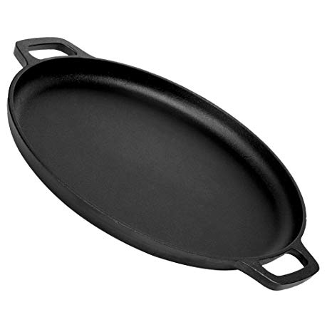Pre-Seasoned Cast Iron Pizza and Baking Pan (13.5 Inch) Natural Finish, Enhanced Heat Retention and Dispersion - Stove, Oven, Grill or Campfire