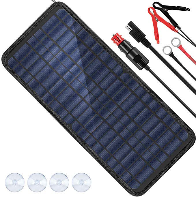 MOOLSUN 12 Volt 12v Solar Battery Charger, 10W Solar Car Battery Charger, Solar Trickle Charger, Solar Panel Battery Maintainer, Power Kit Portable Backup for Automotive, Motorcycle, Boat, Marine, RV