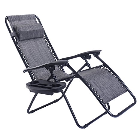 Goplus Folding Zero Gravity Reclining Lounge Chairs Outdoor Beach Patio W/Utility Tray (Grey)