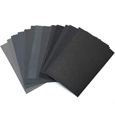 Dry Wet Sandpaper Sheets by LotFancy, 9 x 5.5" 80 to 3000 Grit Assortment, Silicon Carbide, for Metal Sanding, Automotive Polishing, Wood Furniture, Wood Turing Finishing, Pack of 45