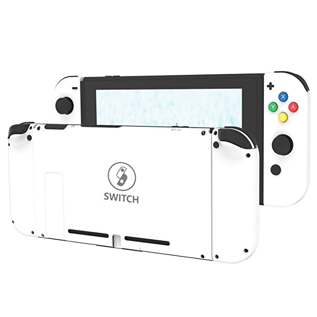 BASSTOP DIY Replacement Housing Shell Case Set for Switch NS NX Console and Right Left Switch Joy-Con Controller without Electronics (Set D-Pad-White)