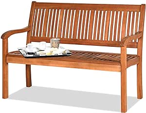 COSTWAY Banc de Jardin en Bois, Bans d’Extérieur pour 2 ou 3 Personnes avec Dossier et Accoudoir Large, Idéal pour Balcon, Jardin, Bord de la Piscine etc. 126 x 63 x 91 cm