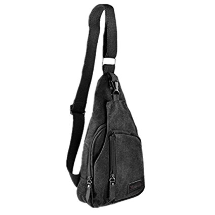 Kalevel Cool Outdoor Sports Casual Canvas Unbalance Backpack Crossbody Sling Bag Shoulder Bag Chest Bag for Men