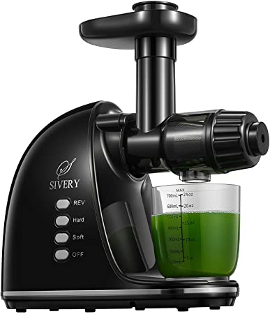 Juicer Machines, SIVERY Slow Masticating Juicer, Easy to Clean, BPA-Free, Quiet Motor, Reverse Function & Cold Press Juicer with Two Speed Modes, Brush, Juice Recipes for Vegetables and Fruits (Black)
