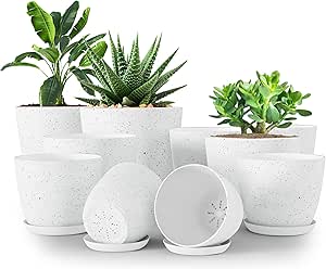 Utopia Home - Plant Pots Indoor with Drainage - 7/6.6/6/5.3/4.8 Inches Home Decor Flower Pots for Indoor Planter - Plastic Planters for Indoor Plants, Cactus, Succulents Pot (Spotty Grey, Pack of 10)