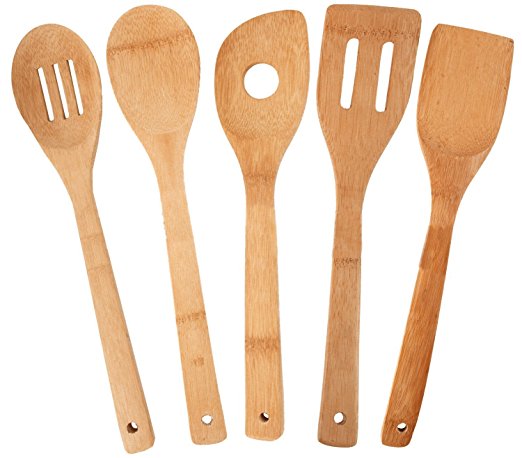 JapanBargain 5 Piece Bamboo Utensil Set Spatula Spoon Turner