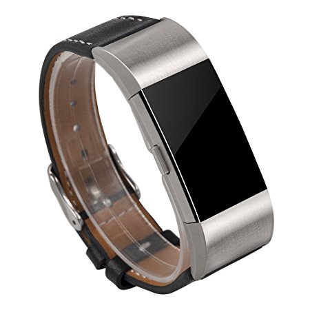 Wearlizer Replacement Leather Strap for Fitbit Charge 2