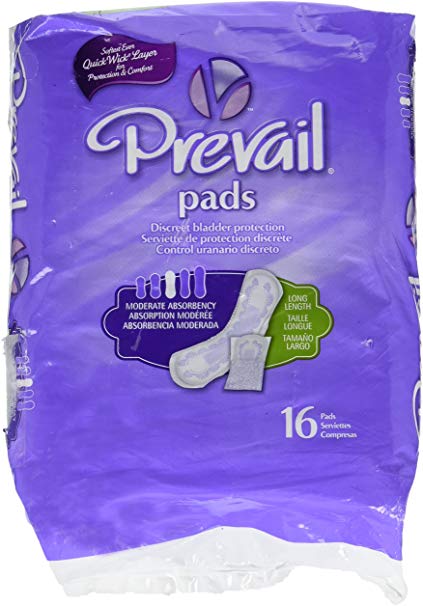 Prevail Moderate Absorbency Incontinence Bladder Control Pads, Long, 16 Count