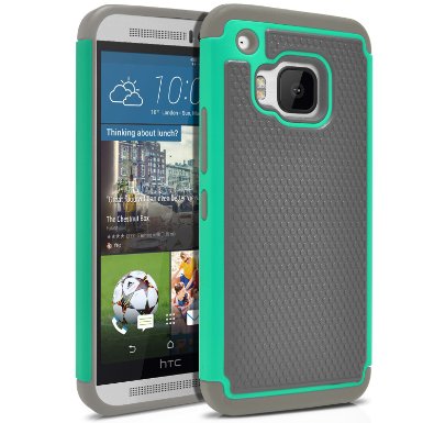 HTC One M9 Case, MagicMobile [Dual Armor Series] Rugged Durable [Impact Shockproof Resistant] Double Layer Cover [Hard Shell] & [Flexible Silicone] Case for HTC One M9 Case - Gray / Turquoise with Screen Protector